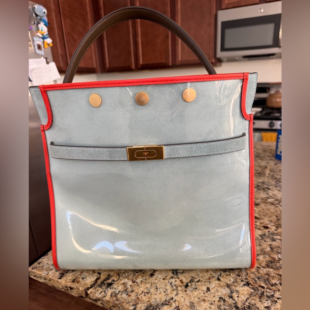 Tory Burch Lee Radziwill Satchel with Raincoat Bag Cover, Multi/Blue